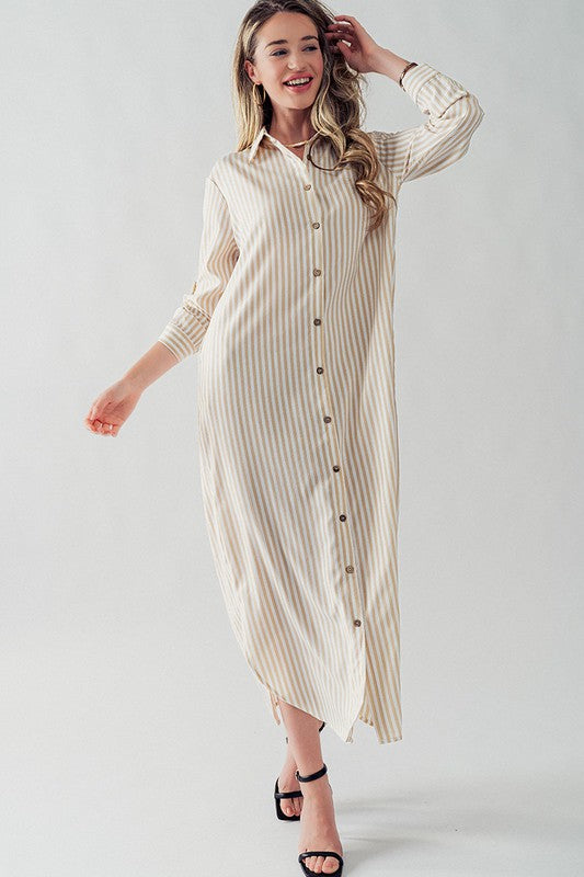 Elsie Polyester Stripe Long Shirt Dress