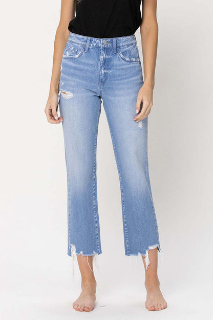 High Rise Vintage Straight Crop W Distressed