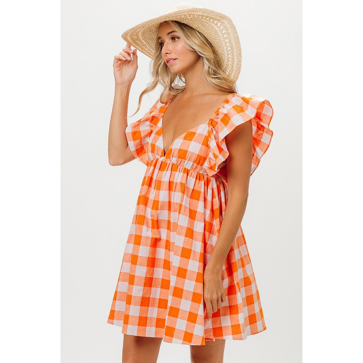 Big Check Woven Sweetheart Dress