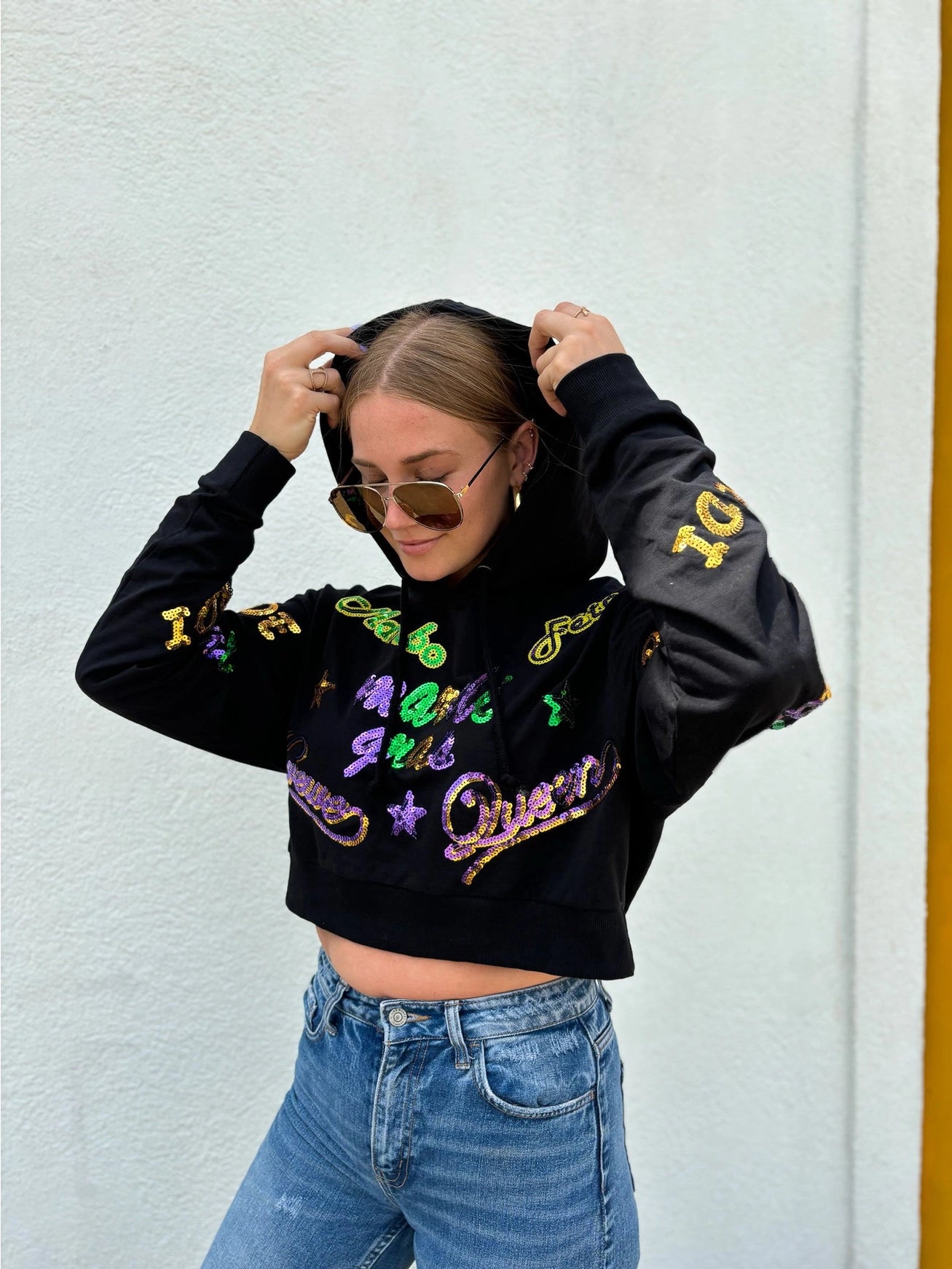 Mardi Gras Explosion Crop Hoodie