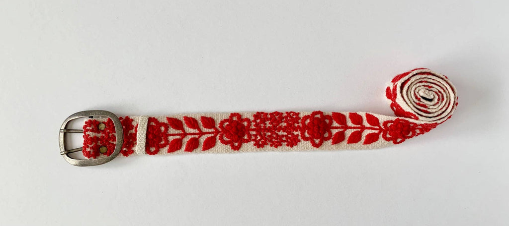 White and Red Hand Embroidered Belt