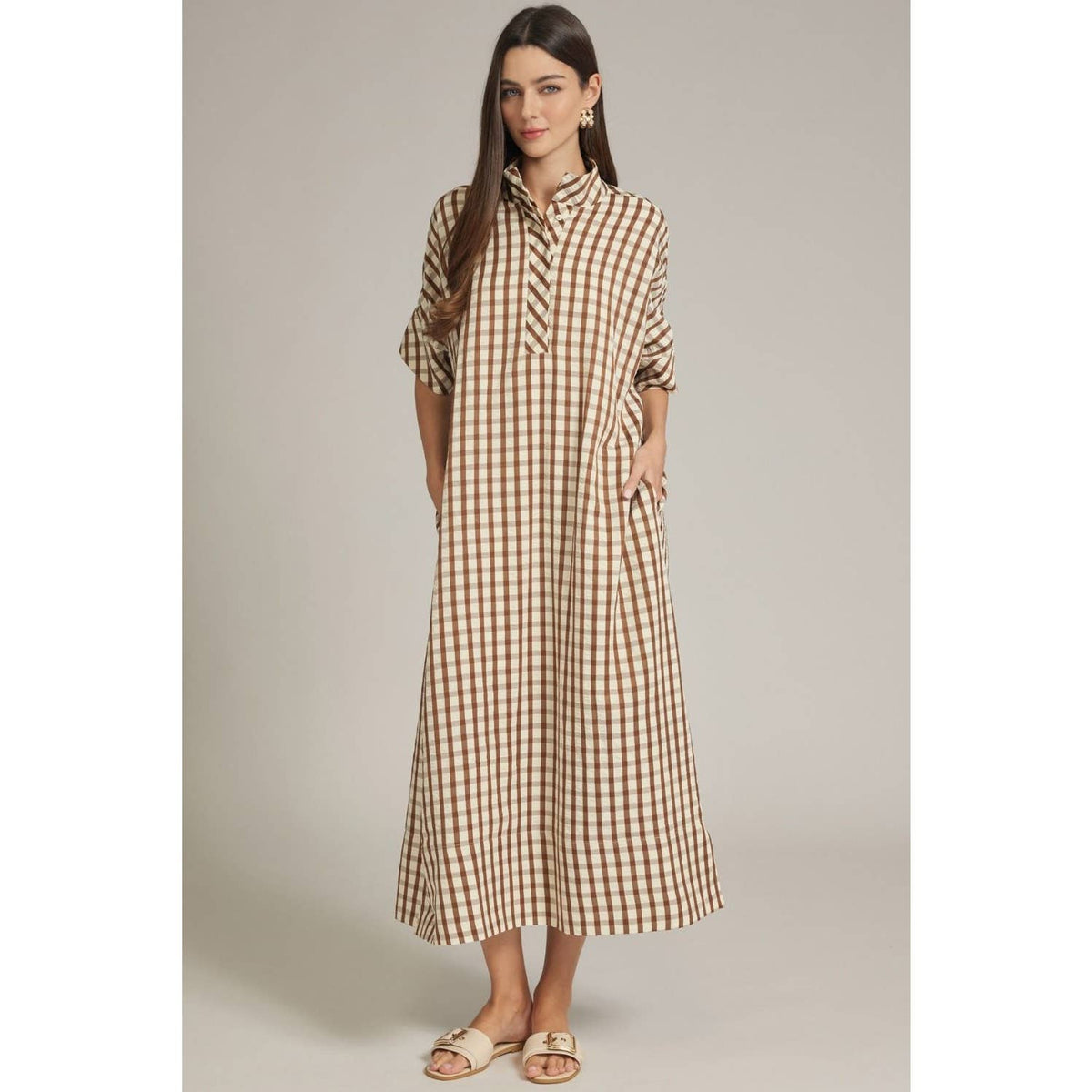 NEW Gingham short sleeve midi dress