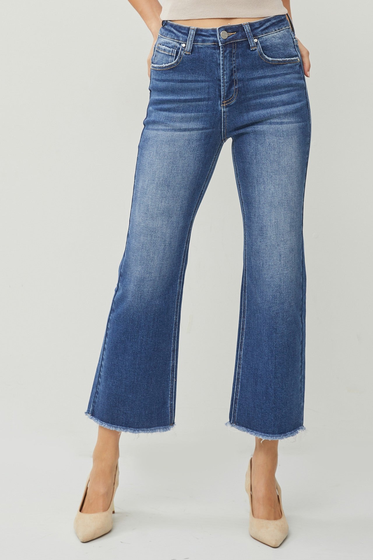 Plus | High Rise Ankle Wide Straight Jeans