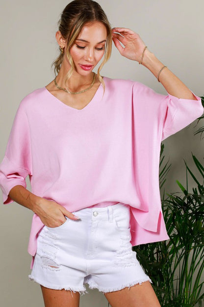 V-Neck Short Cotton Sweater Top