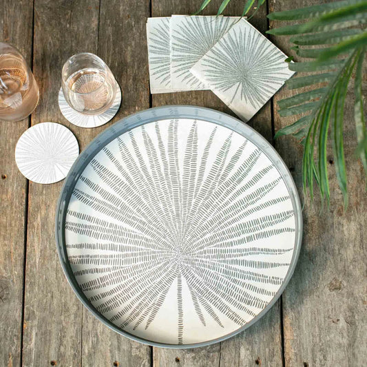Linen White Neutral Palm Round Tray