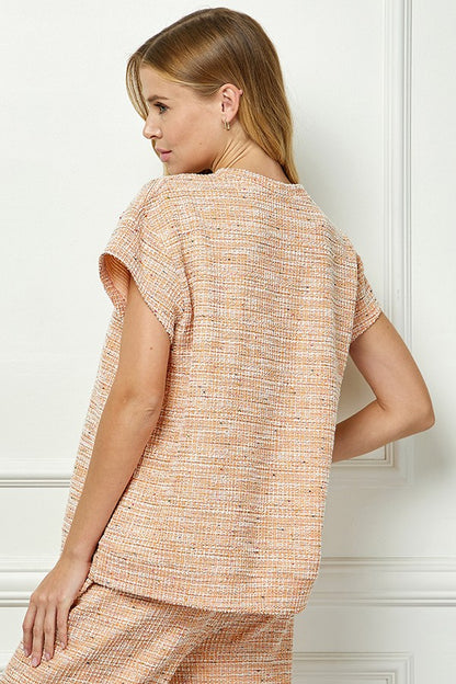 Textured Short Sleeve Lounge Top | Orange