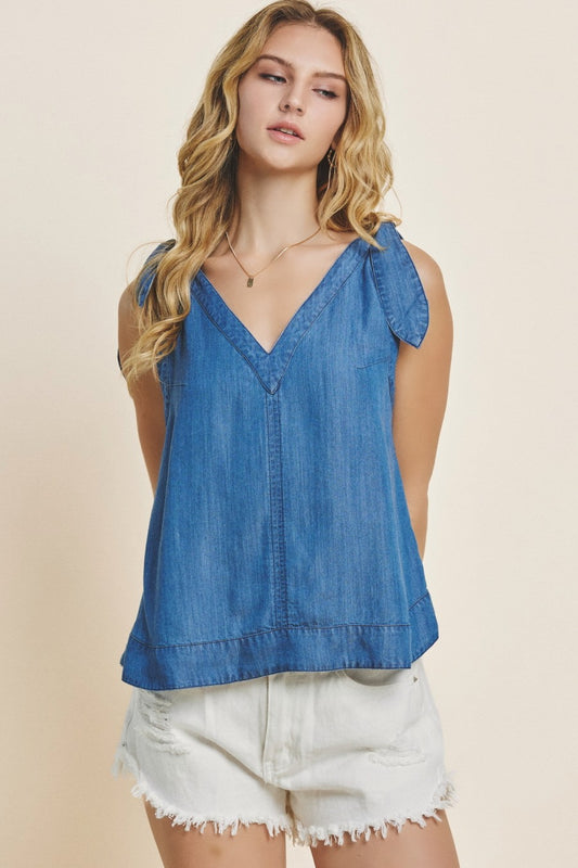 Acid Washed Shoulder Tie Top