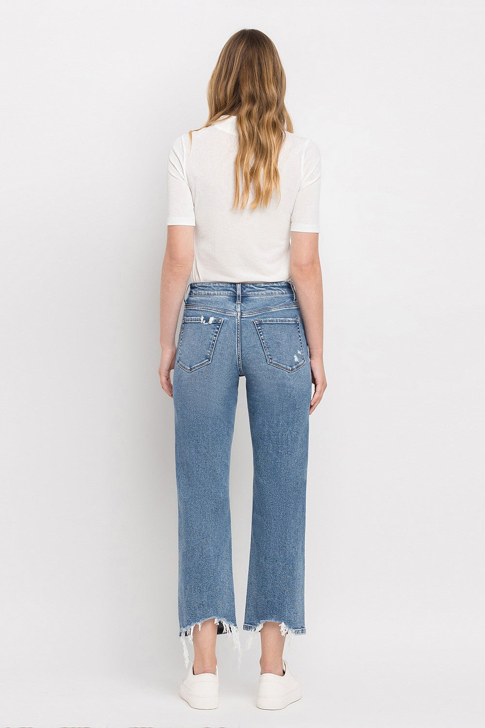 High Rise Distressed Hem Crop Straight Jeans