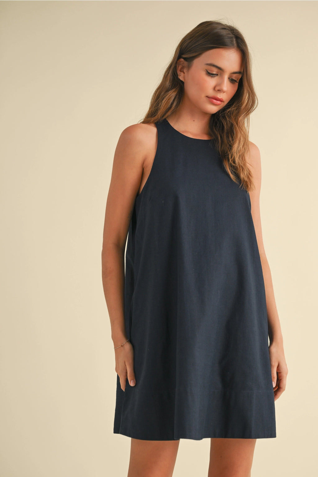 Sleeveless A Line Dress with Pockets
