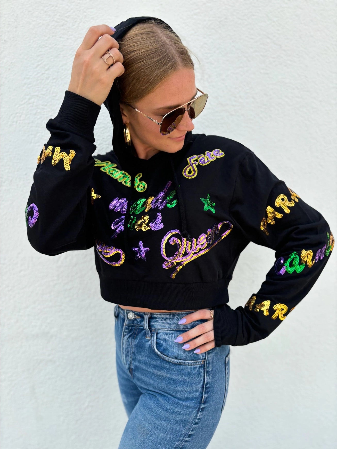 Mardi Gras Explosion Crop Hoodie