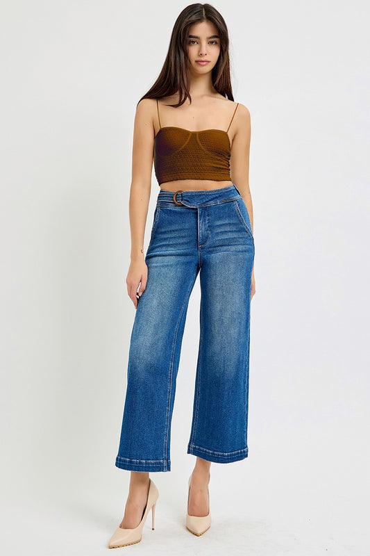 Tummy Control High Rise Crop Band Jeans