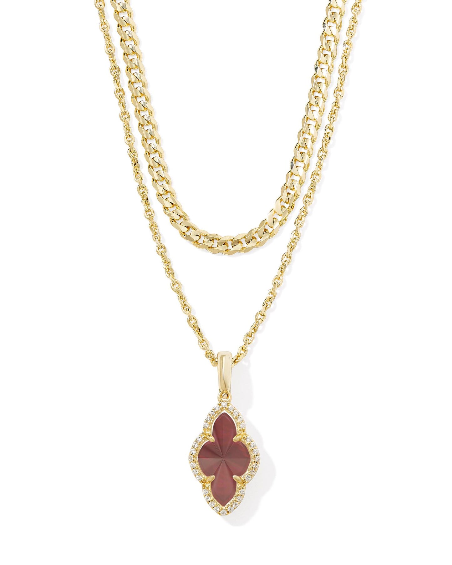 Abbie Pave Frame Multi Strand Necklace | Gold & Cranberry Illusion