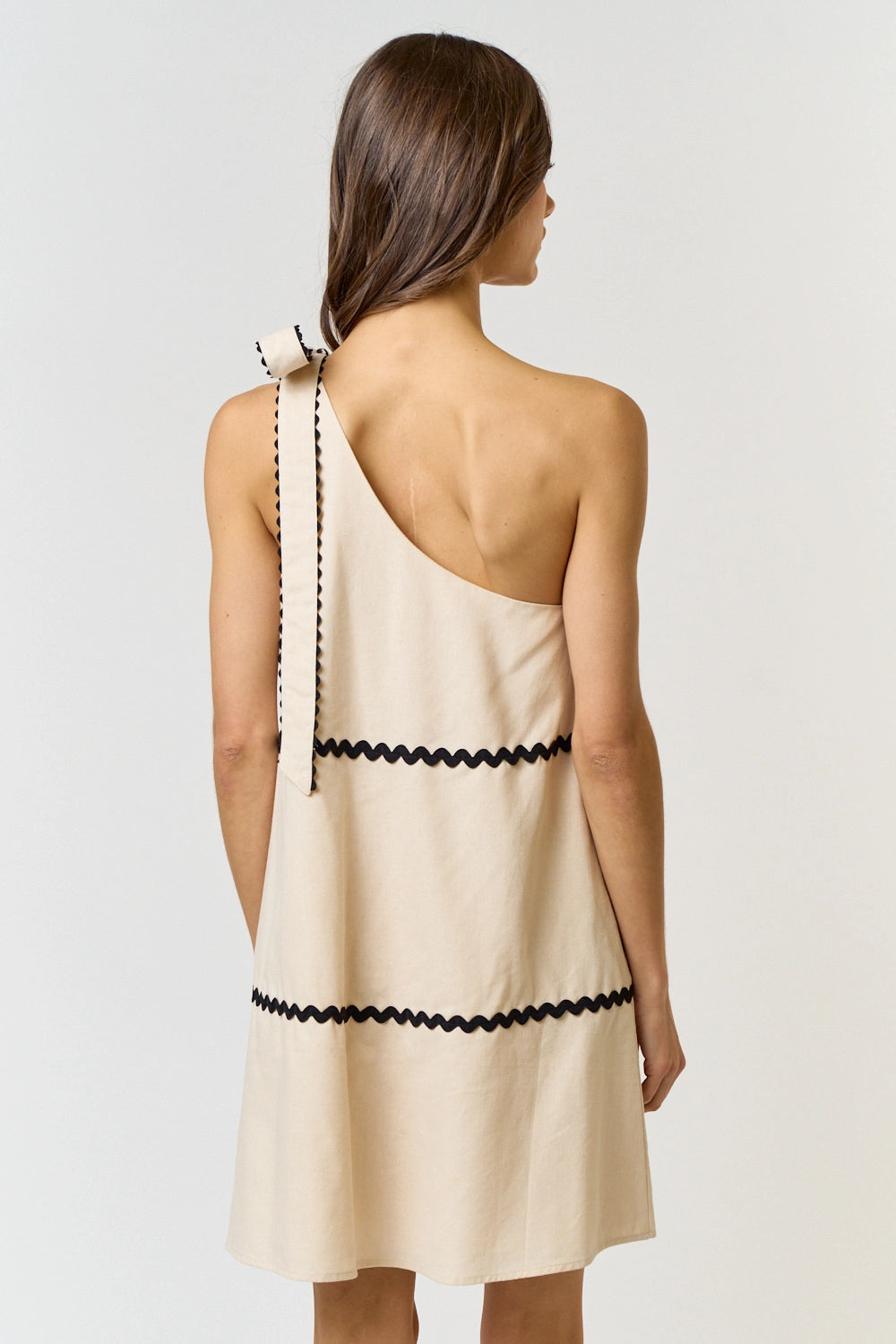 Linen Scalloped One Shoulder Babydoll Dress