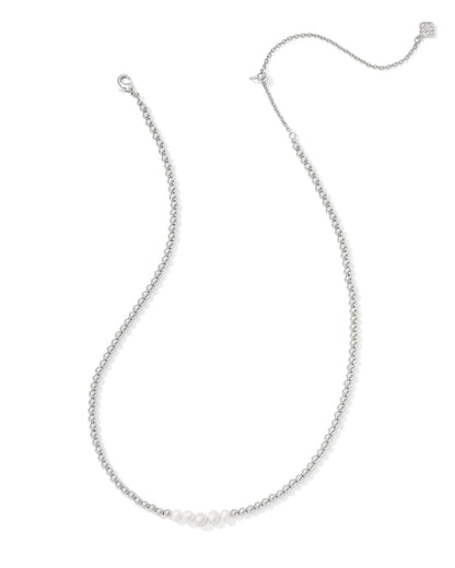 Eve Beaded Strand Necklace | Silver & White Pearl