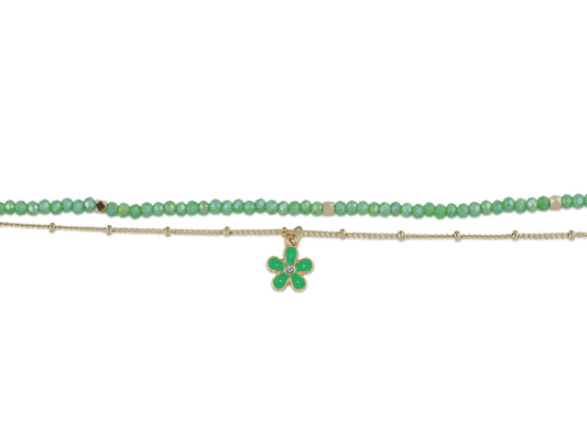 Olympia Flower Charm Beaded Anklet | Green