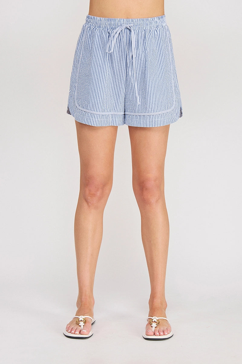 Front Tie Elastic Waist Striped Shorts