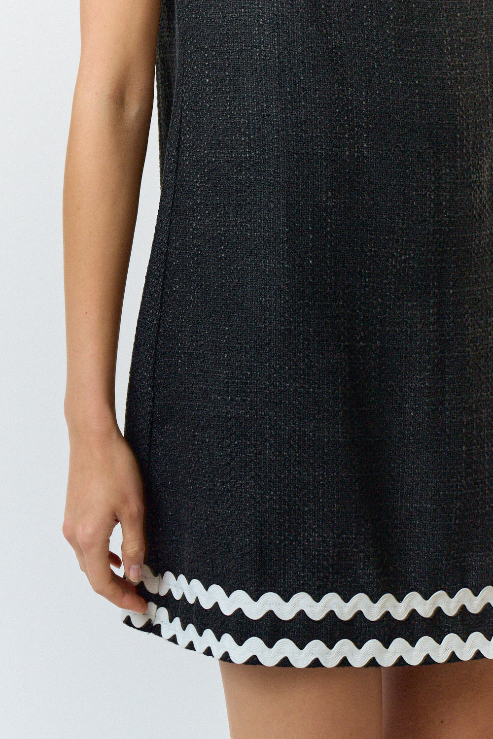 Scalloped Boat Neck Boucle Mini Dress