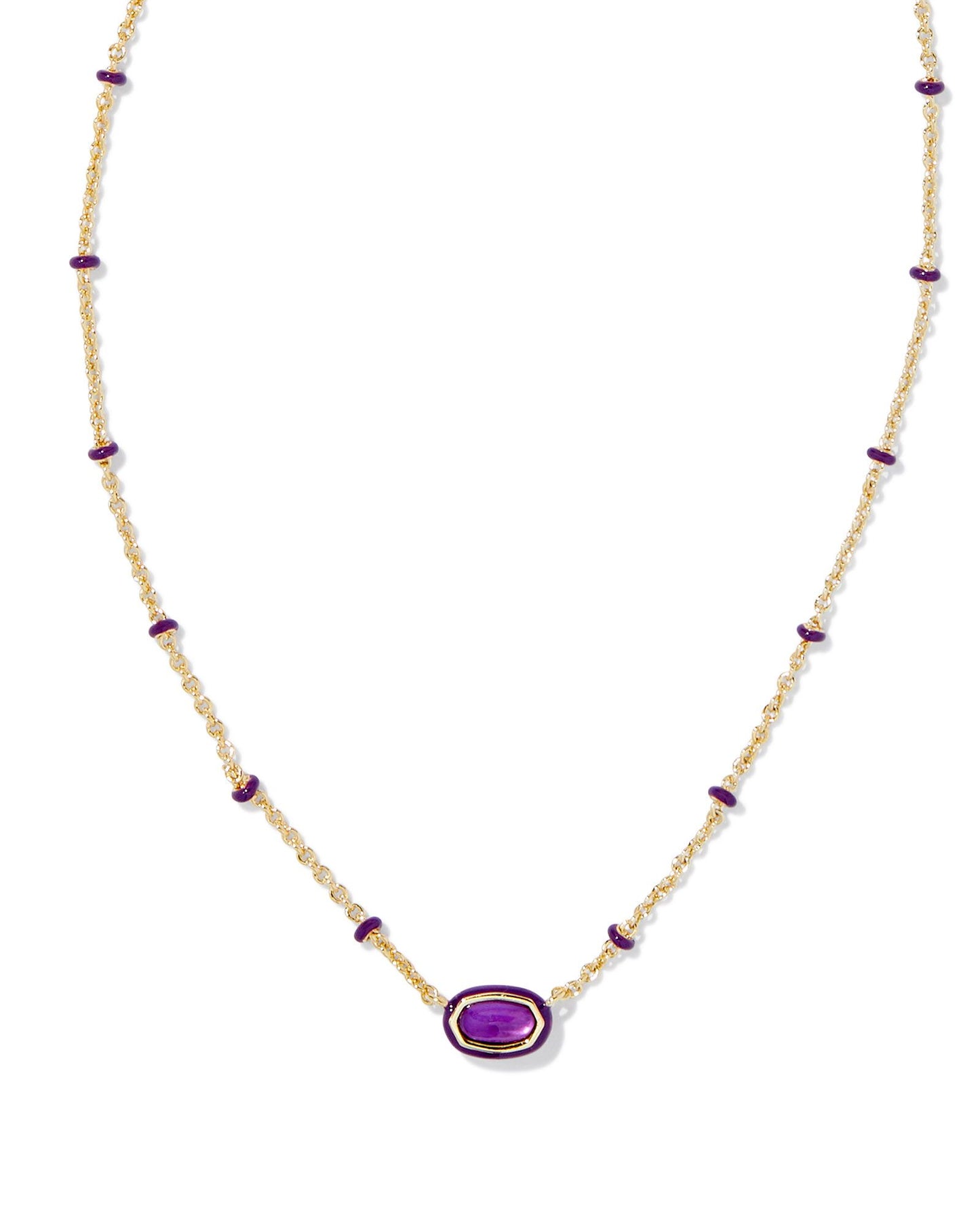 Mini Elisa Enamel Frame Short Pendant Necklace | Gold & Purple Mother-of-Pearl