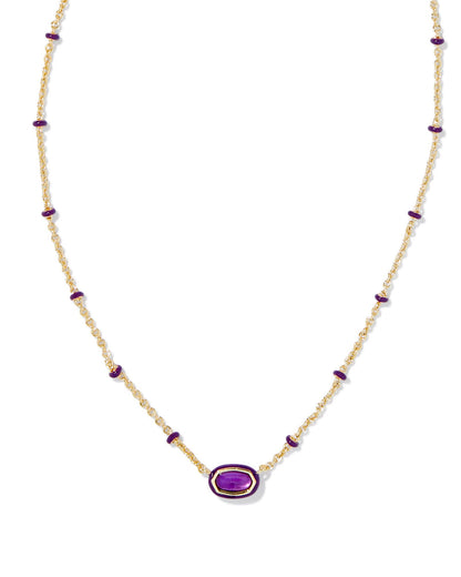 Mini Elisa Enamel Frame Short Pendant Necklace | Gold & Purple Mother-of-Pearl