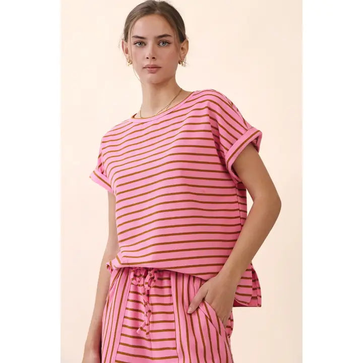 Stripe Short Sleeve Top and Shorts Set