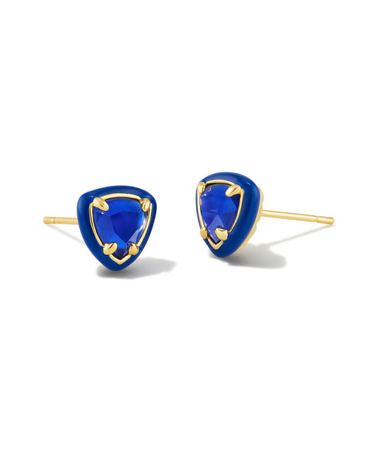 Arden Enamel Framed Stud Earrings | Gold & Cobalt Illusion