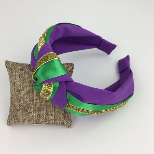 Mardi Gras Glitter/Ribbon Knot Headband