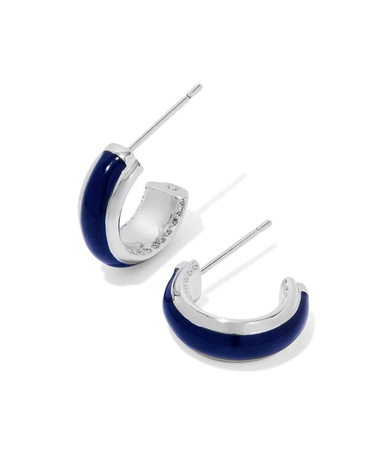 Ainsley Huggie Earrings | Silver & Navy Enamel