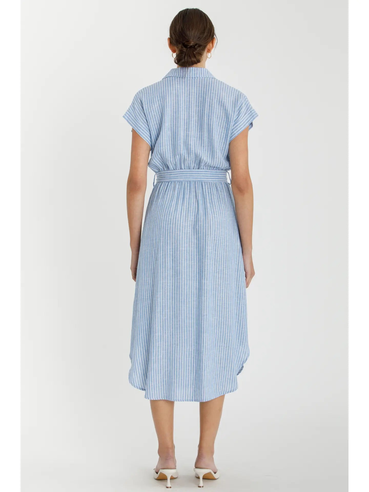 Striped Utility Style Shirt Dress W Waist Tie