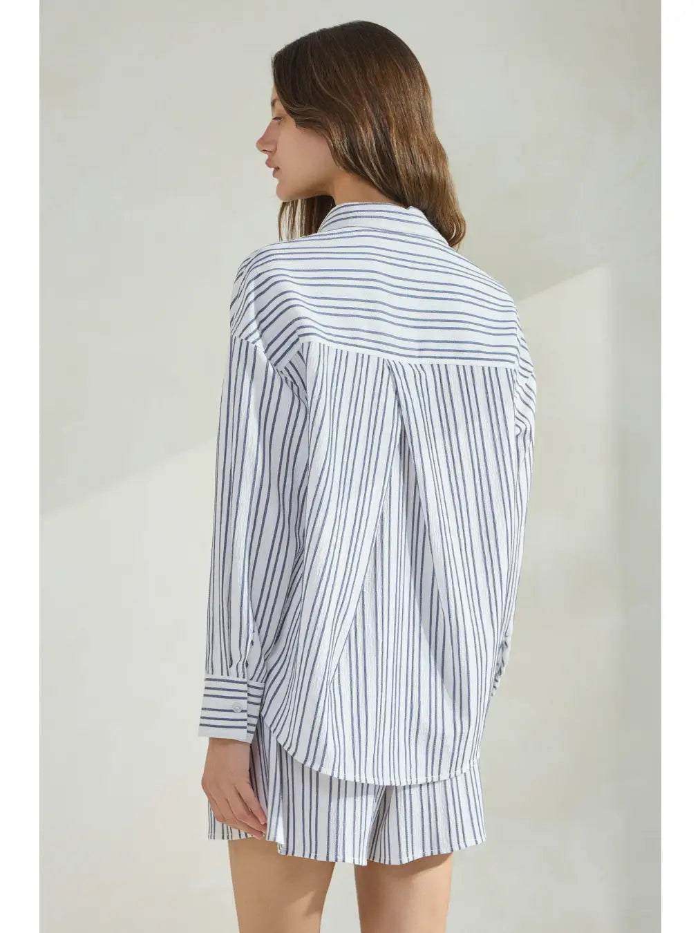 Striped Button Down Shirt and Short Set
