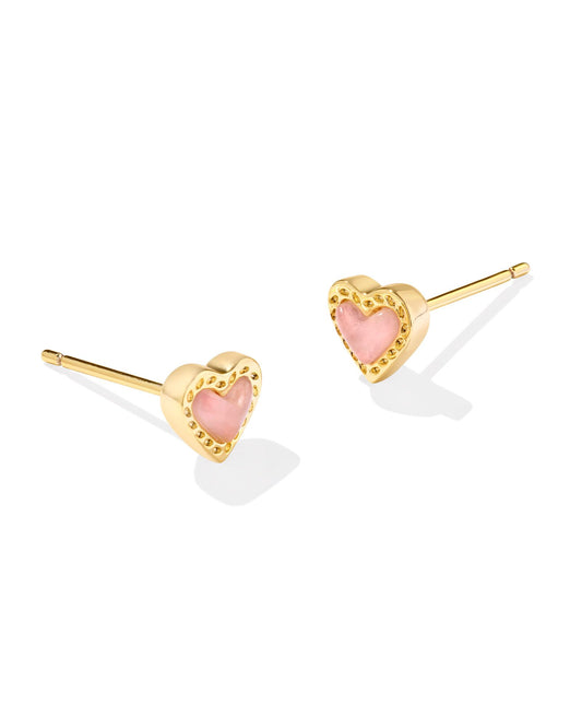 Mini Ari Heart Gold Stud Earrings | Rose Quartz