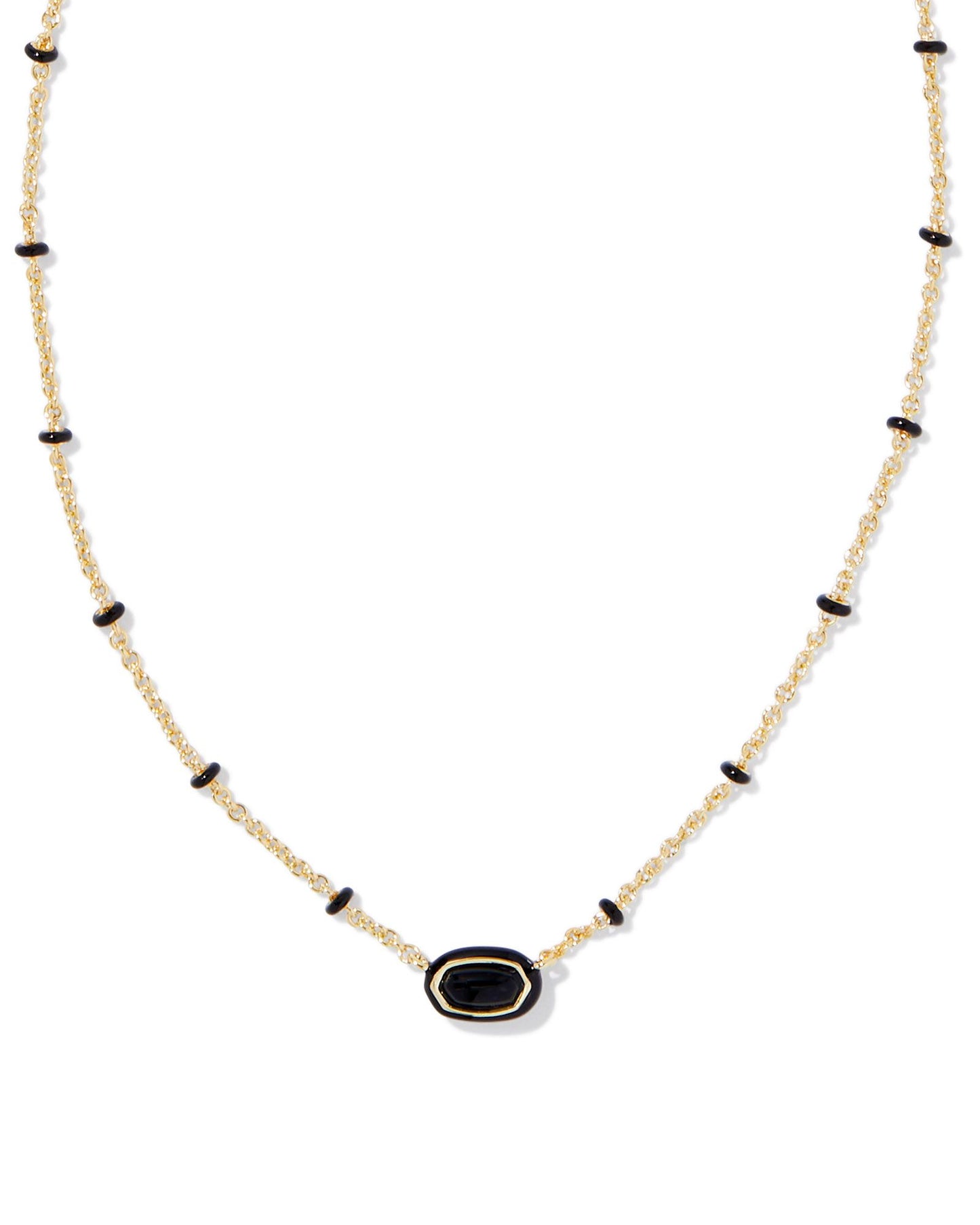 Mini Elisa Enamel Frame Short Pendant Necklace | Gold & Black Agate