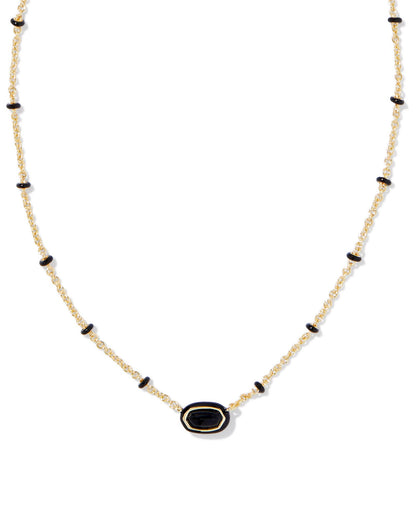 Mini Elisa Enamel Frame Short Pendant Necklace | Gold & Black Agate