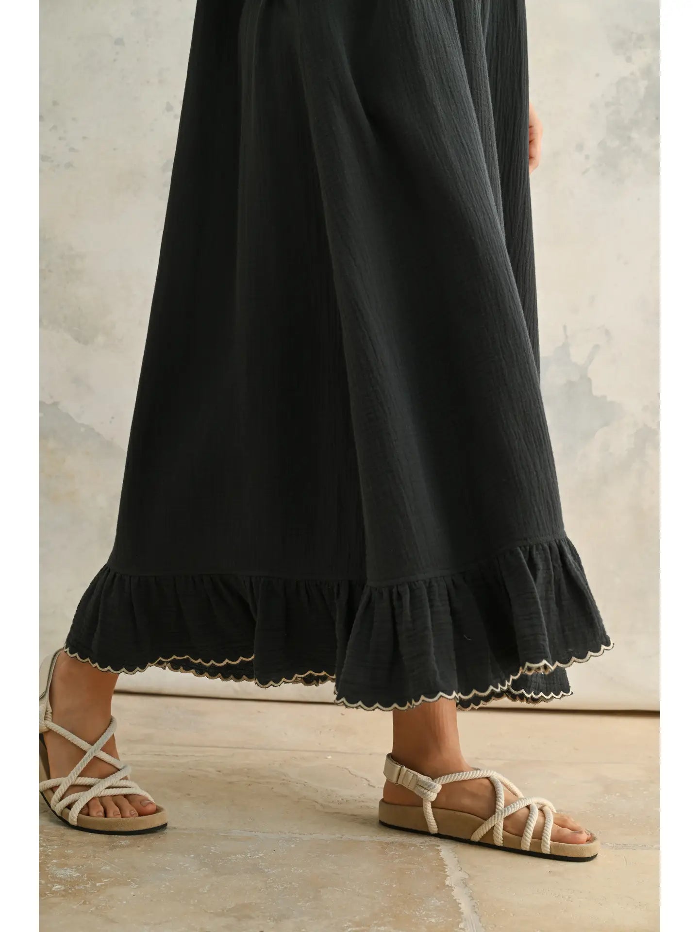 Embroidered Detail Gauze Dress
