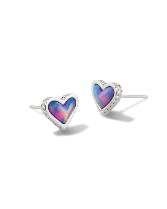 Framed Ari Heart Stud Earrings | Silver & Lilac Opalescent Resin