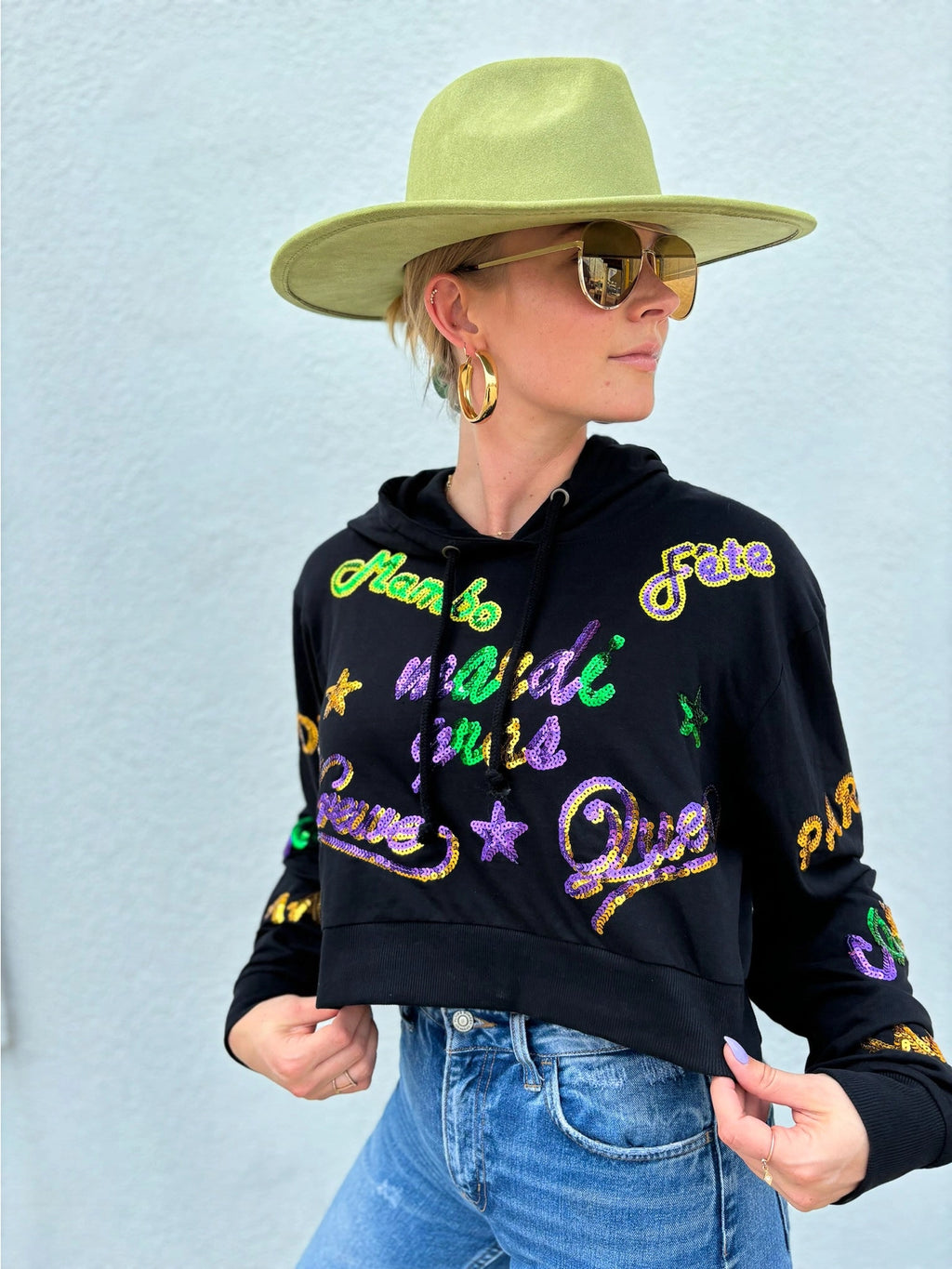 Mardi Gras Explosion Crop Hoodie
