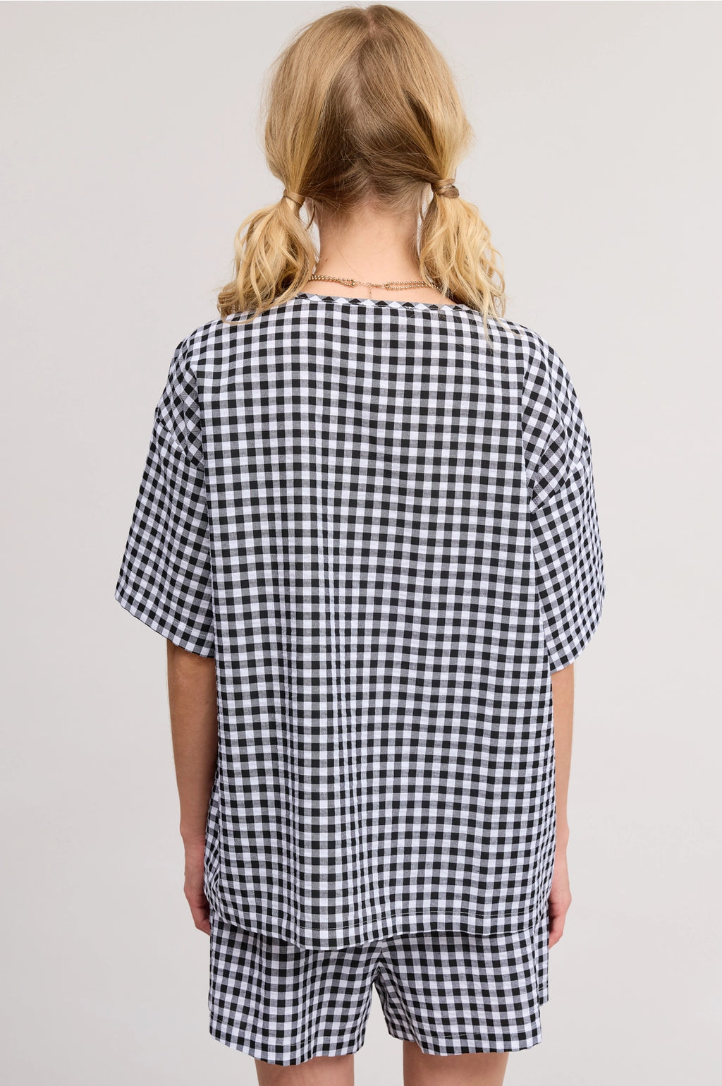 Gingham Open-Front Self-Tie Ribbon Top and Shorts Set