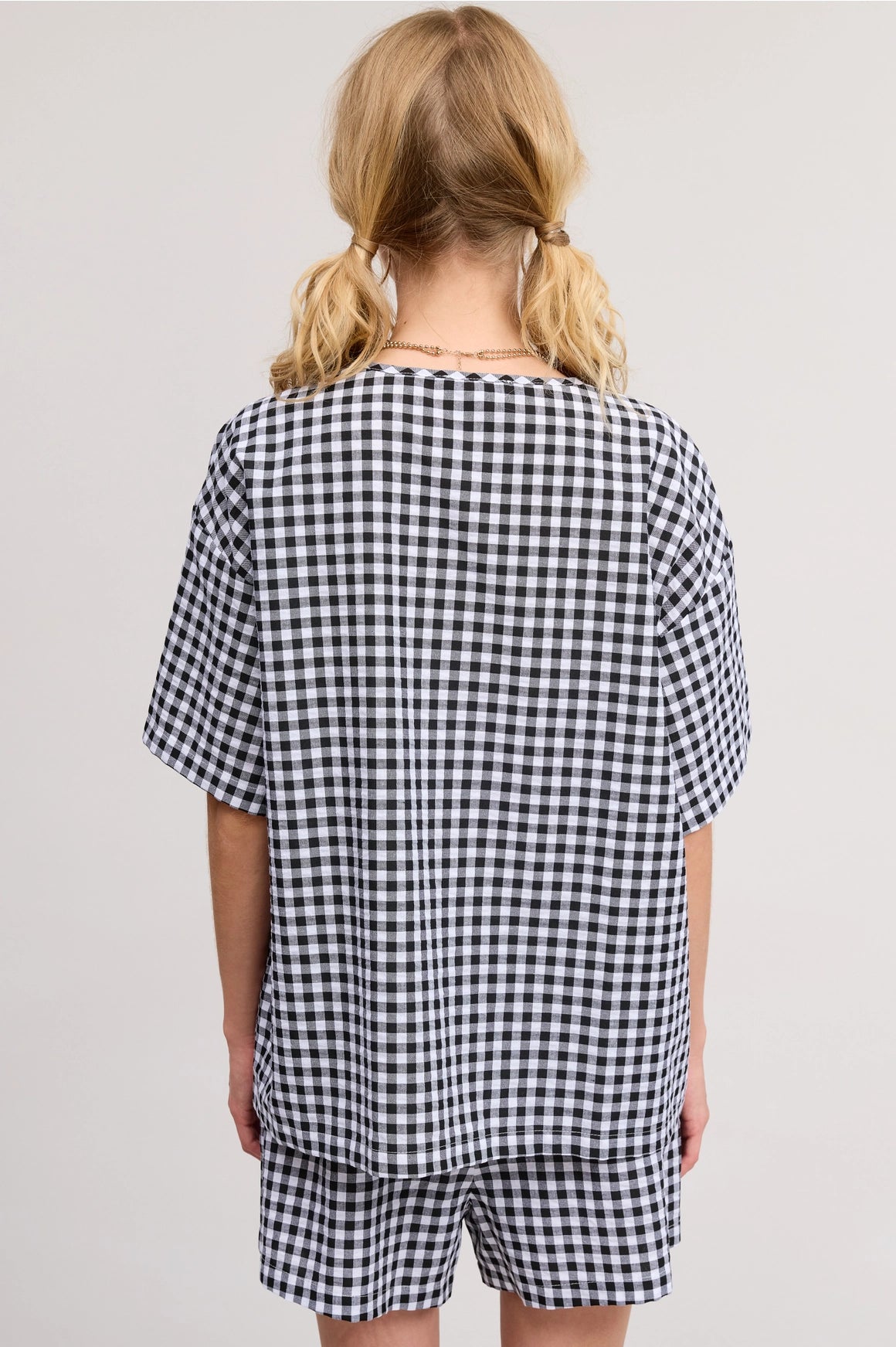 Gingham Open-Front Self-Tie Ribbon Top and Shorts Set