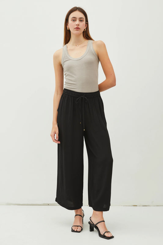 Drawstring Wide Leg Crop Pants