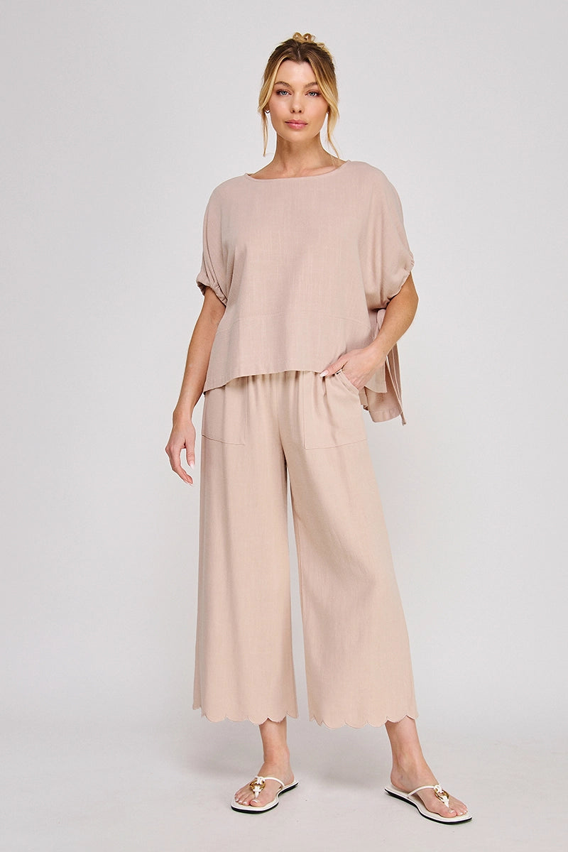 Linen Elastic Tie Sleeve High Low Top