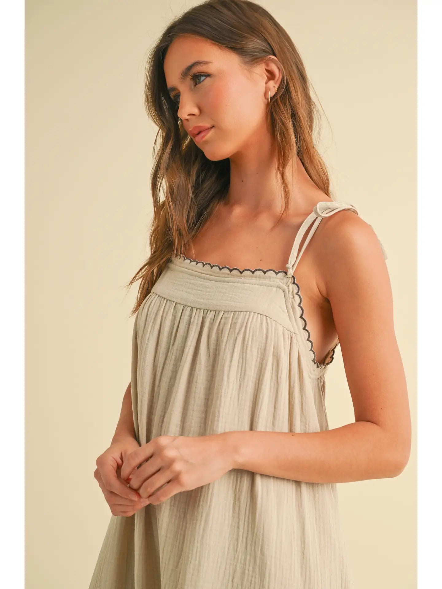 Embroidered Detail Gauze Dress