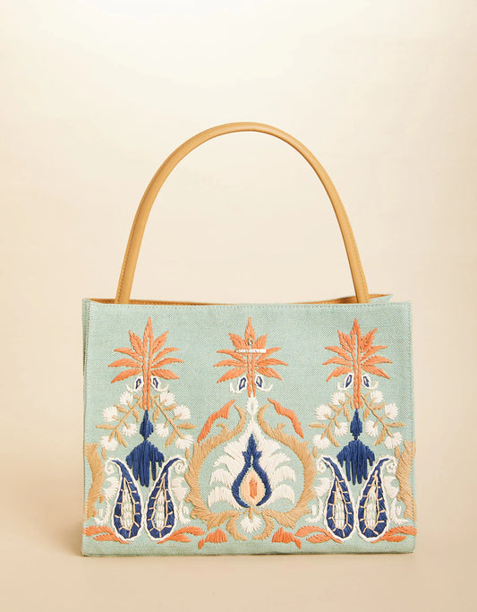 Piper Straw Tote Kalalanta Ikat Palm Sea Foam