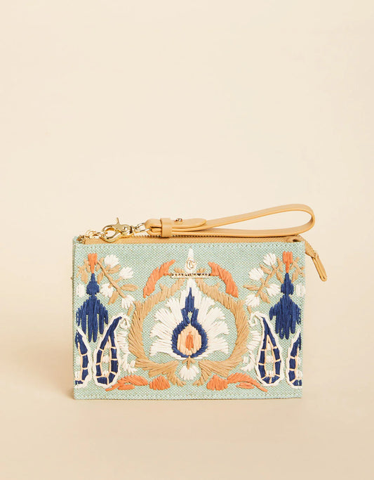 Sophie Straw Wristlet Kalalanta Ikat Palm Sea Foam