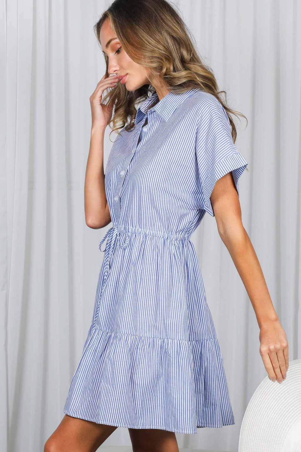 Striped Short Roll-Up Sleeve Casual Dress