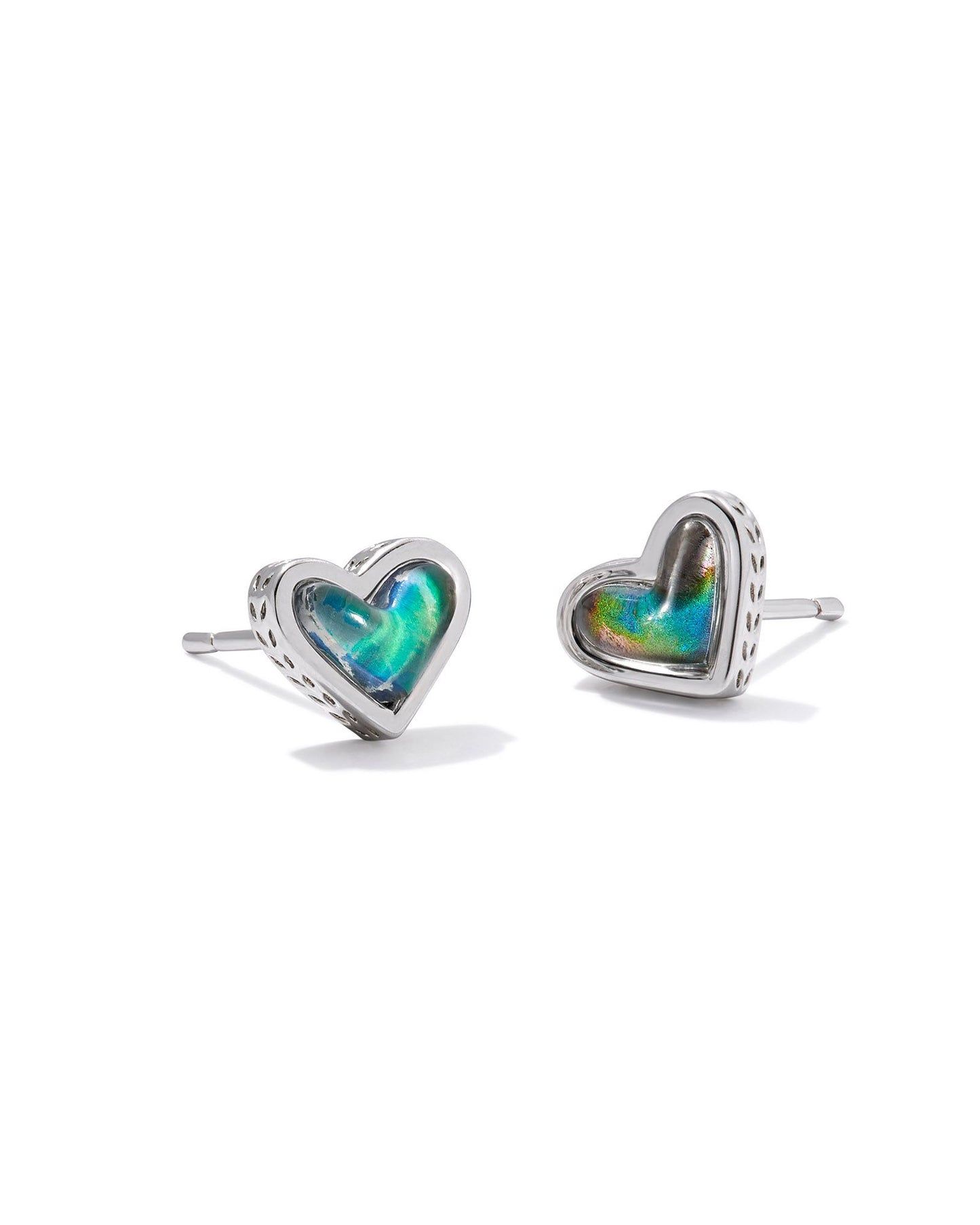 Framed Ari Heart Stud Earrings | Silver & Mood Stone