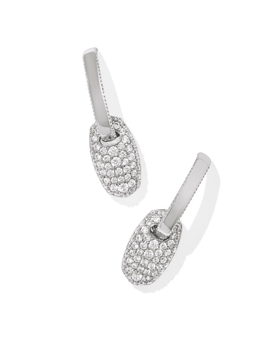 Bailey Silver Pave Huggie Earrings | White Crystal