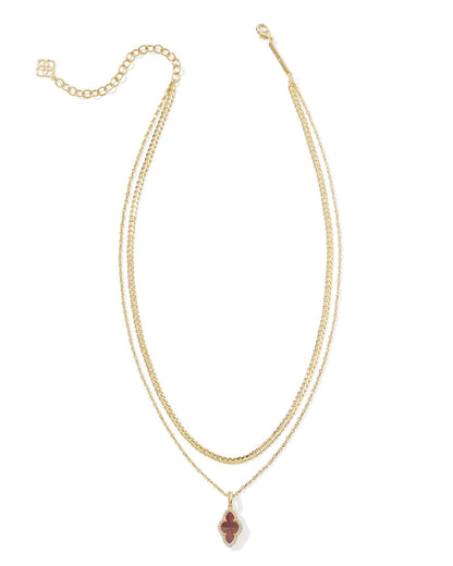 Abbie Pave Frame Multi Strand Necklace | Gold & Cranberry Illusion