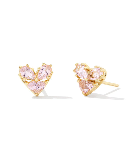 Katy Heart Stud Earrings | Gold & Pink
