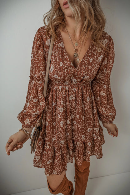 Boho Floral Ruffled Mini Dress