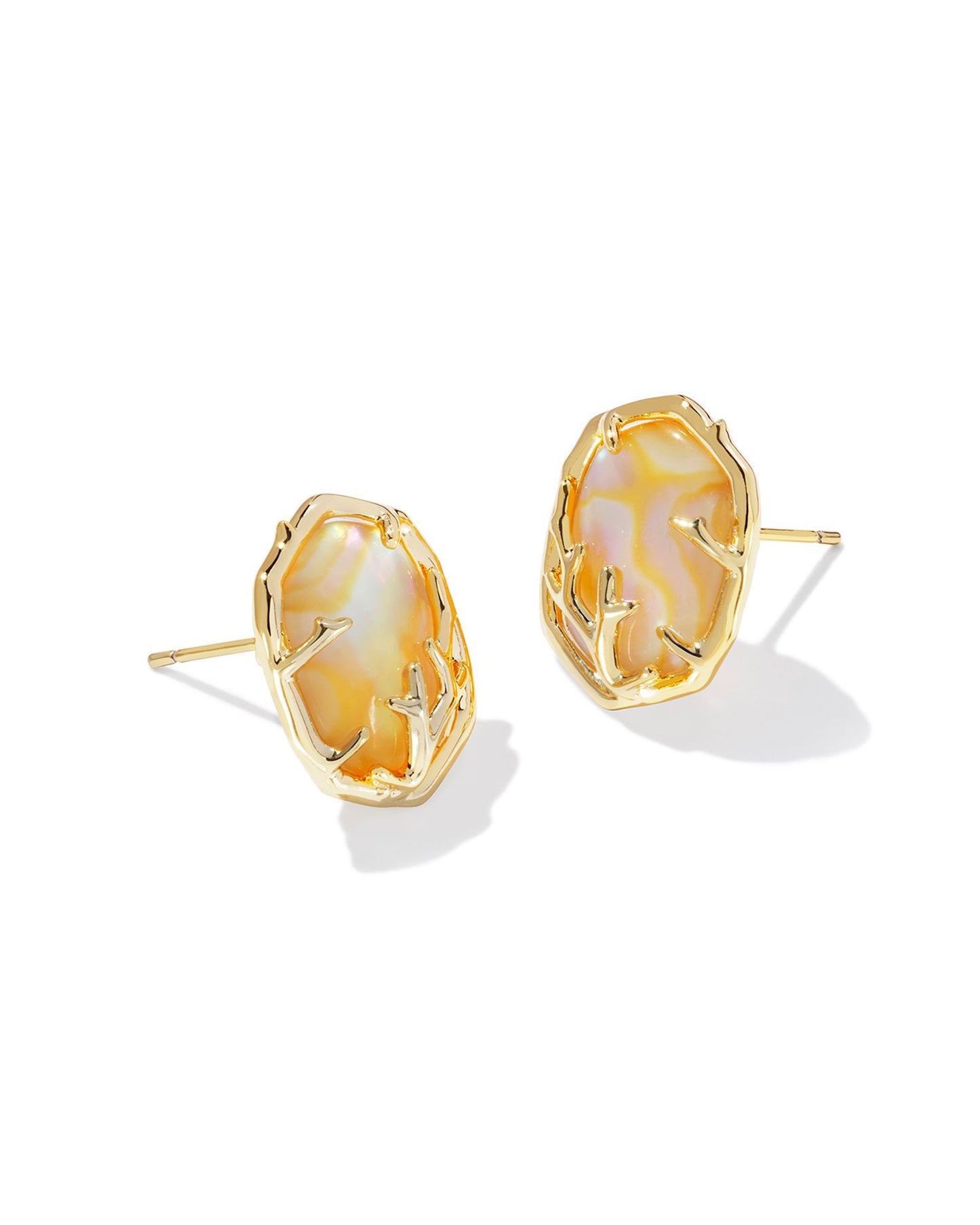 Daphne Coral Frame Stud Earrings | Gold & Iridescent Abalone