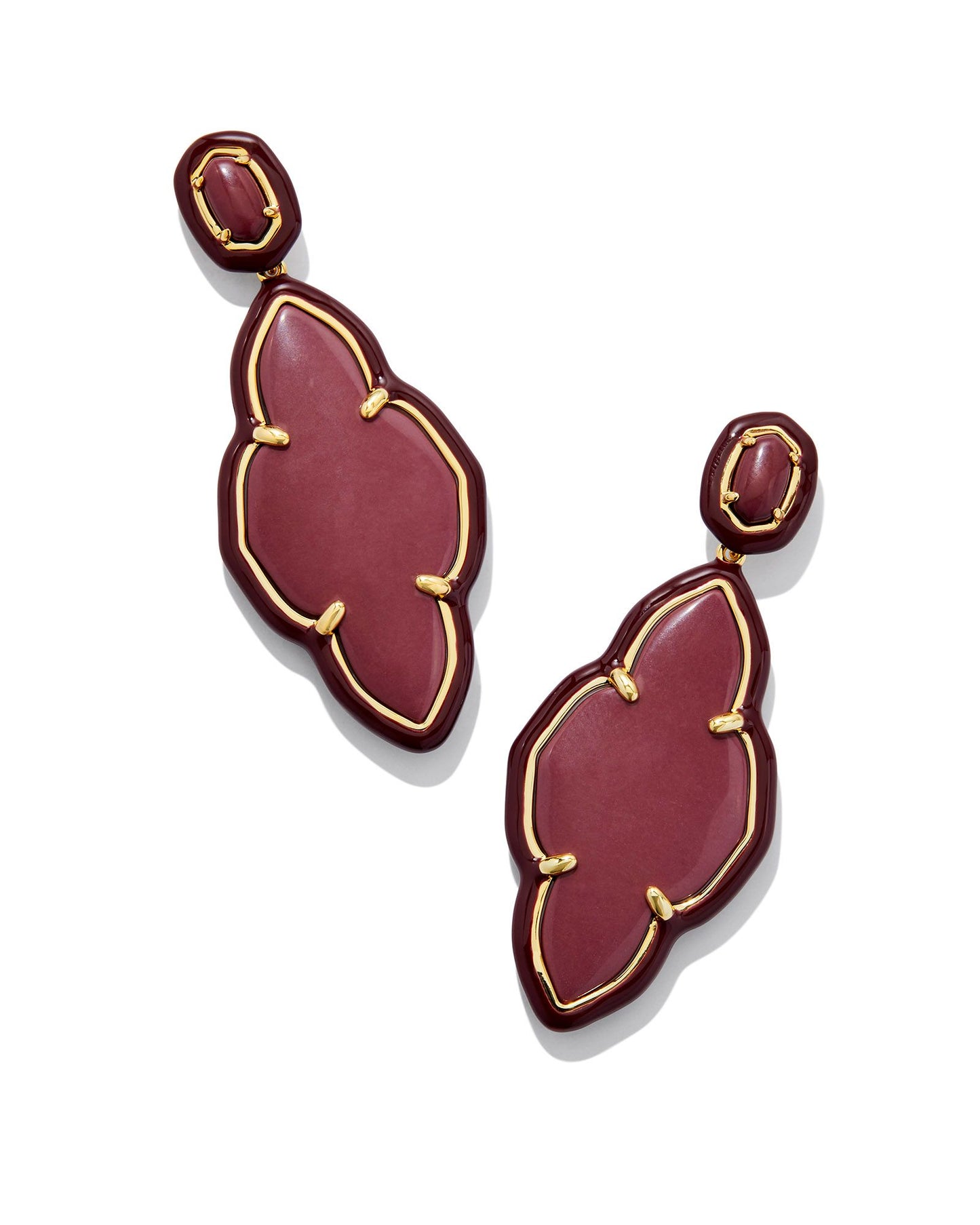 Abbie Enamel Frame Statement Earrings | Gold & Maroon Magnesite